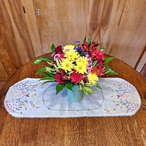 Handmade Linen "Southern Bell" Embroidered Table Runner, Vintage